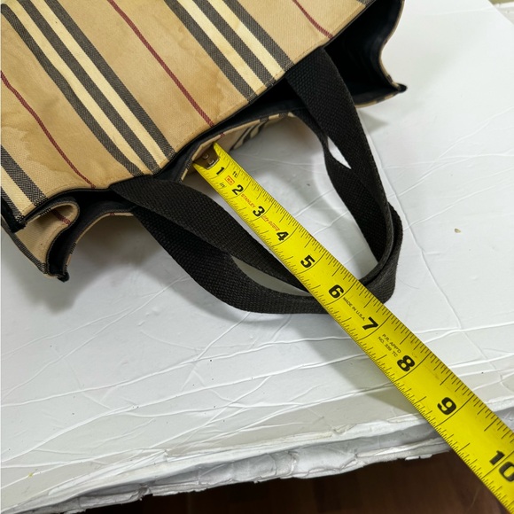 Burberry Vintage Striped Canvas Toto Bag Satchel Handbag Nova Check Cotton Tan - Picture 15 of 16